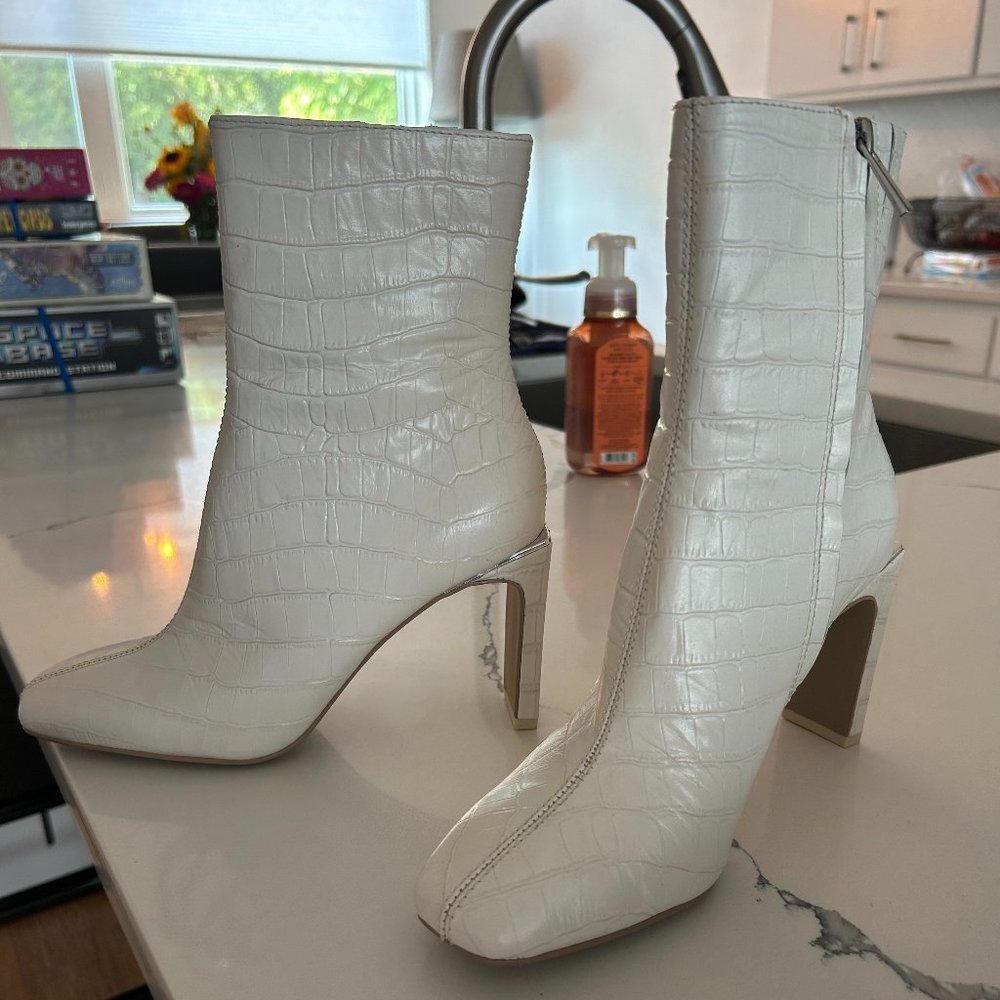Dolce Vita White Croc-Embossed Ankle Boots